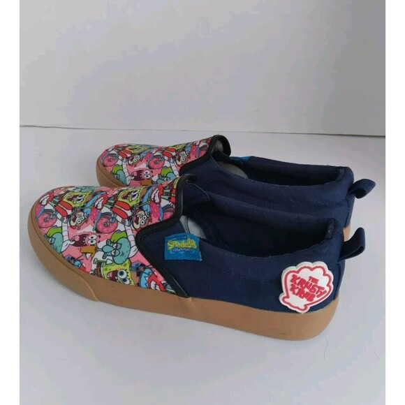 Spongebob Squarepants Character Print Slip-On Canvas Sneakers Navy Blue Gum Sole - Picture 1 of 8